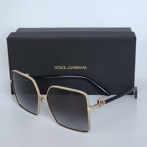Dolce & Gabbana Black Gold/Grey Gradient Oversized Sunglasses New